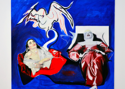 Esther Sauzet, Cristiano, 2024 Peinture à l'huile avec Lady Gaga, un ange et Cristiano